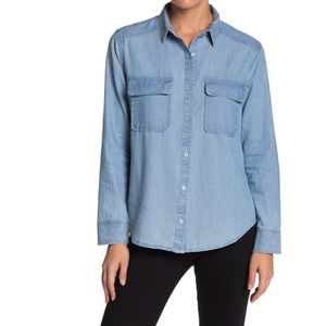 Caslon Button Front Chambray Shirt (L)